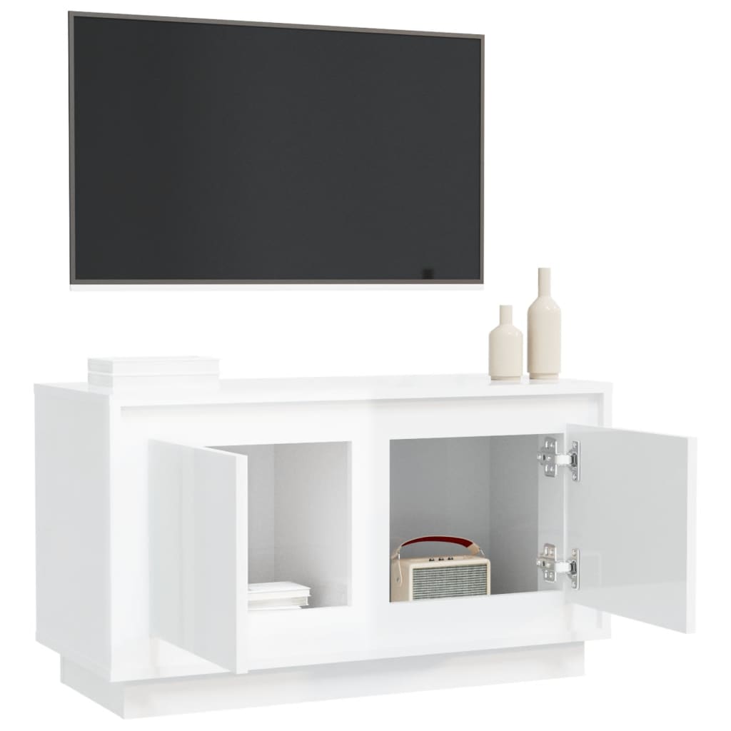 Mobile Porta TV Bianco Lucido 80x35x45 cm in Legno Multistrato 819854