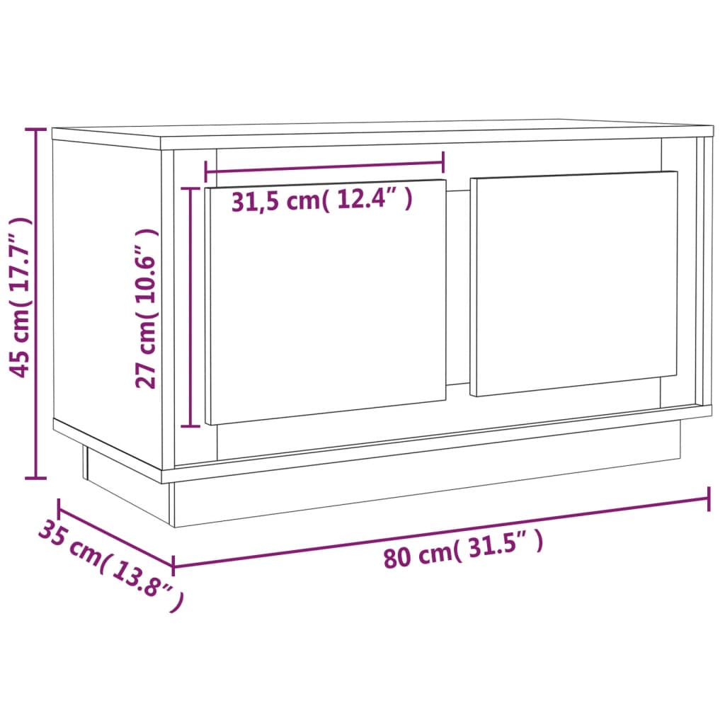 Mobile Porta TV Bianco Lucido 80x35x45 cm in Legno Multistrato 819854