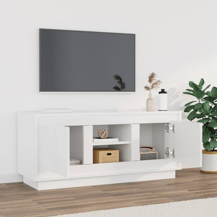 Mobile Porta TV Bianco Lucido 102x35x45 cm in Legno Multistrato 819862