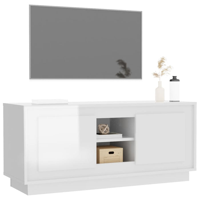 Mobile Porta TV Bianco Lucido 102x35x45 cm in Legno Multistrato 819862