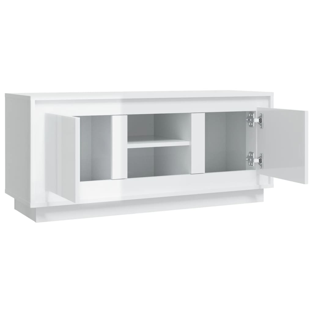 Mobile Porta TV Bianco Lucido 102x35x45 cm in Legno Multistrato 819862