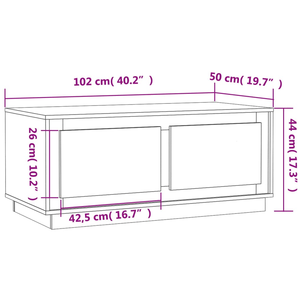 Tavolino da Salotto Nero 102x50x44 cm in Legno Multistrato 819877