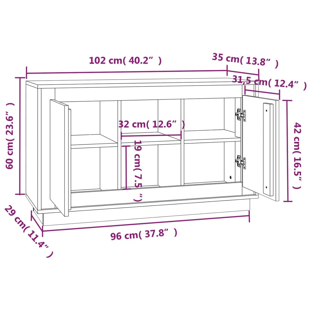 Credenza Bianca 102x35x60 cm in Legno Multistrato 831877