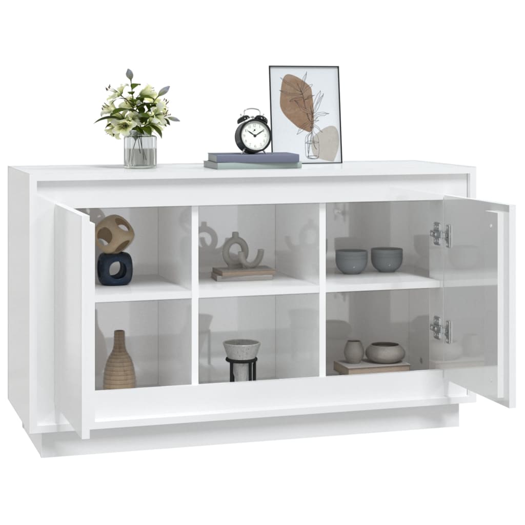 Credenza Bianco Lucido 102x35x60 cm in Legno Multistrato 831879