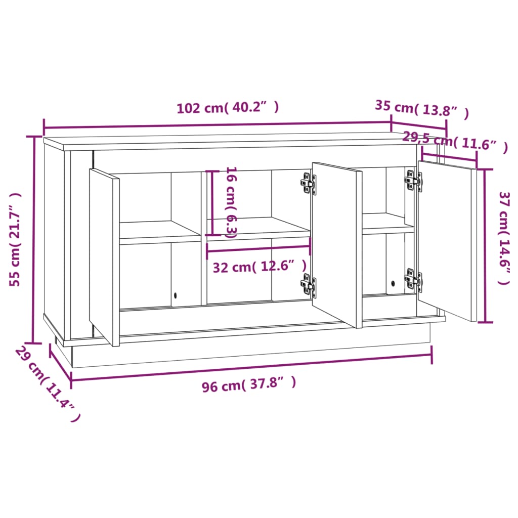 Credenza Bianca 102x35x55 cm in Legno Multistrato 831885