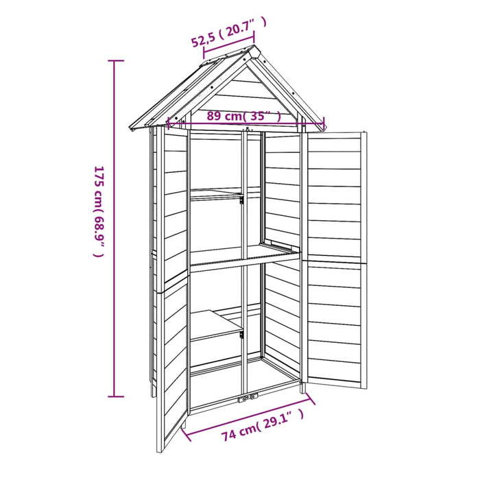 Rimessa da Giardino Grigia 89x52,5x175cm Legno Massello di Pino 172244