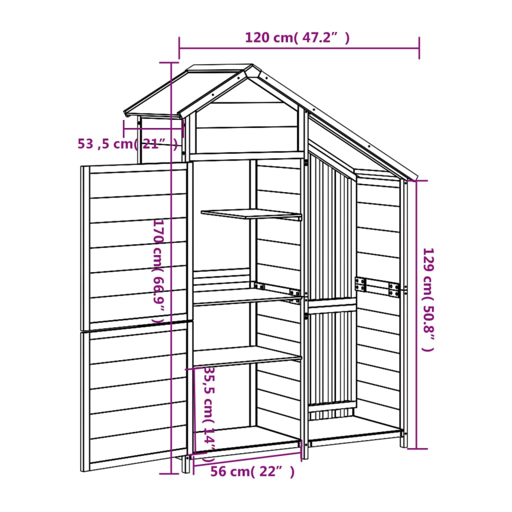 Rimessa da Giardino Grigia 120x53,5x170 cm Legno Massello Pino 172247