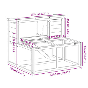 Conigliera Marrone 102x90x84,5 cm in Legno Massello di Pino 172283