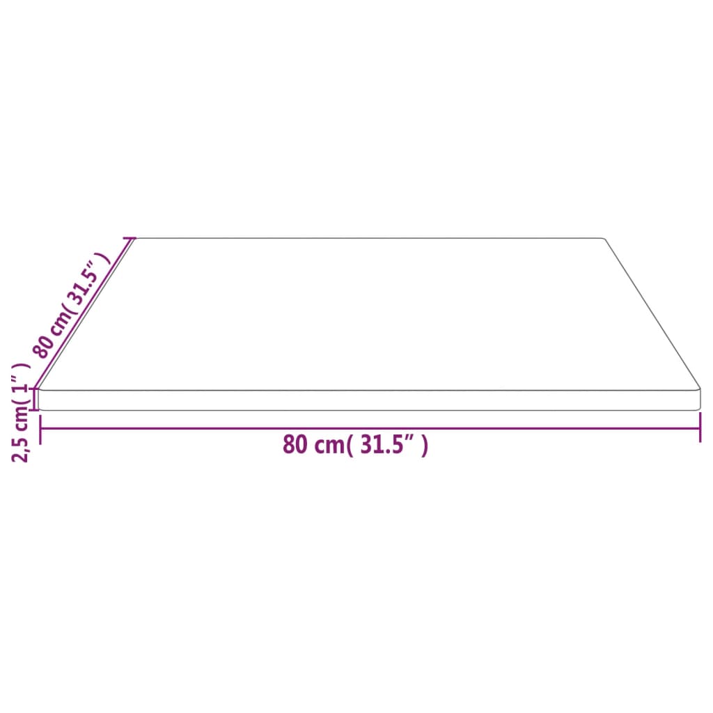 Piano Tavolo Bianco 80x80x2,5cm Legno Massello di Pino Quadrato 824391