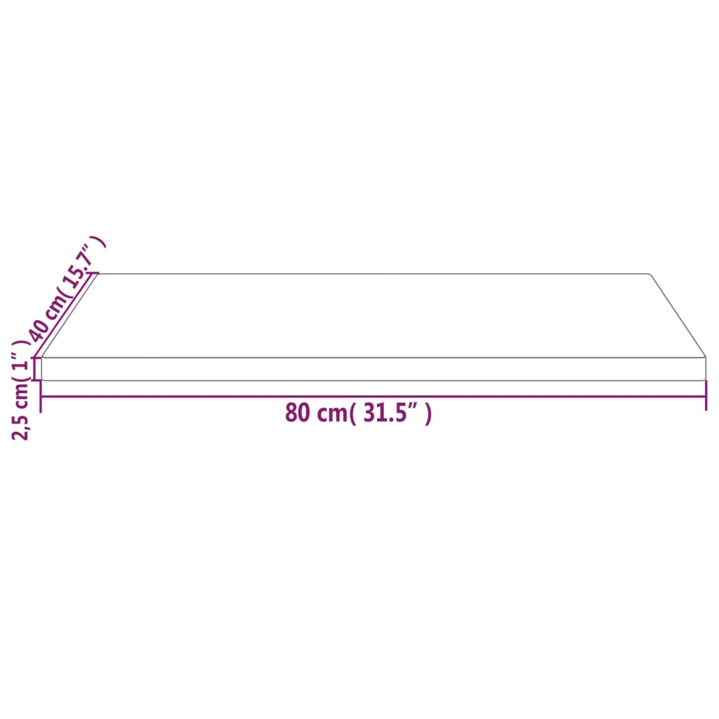 Piano Tavolo 80x40x2,5 cm Legno Massello di Pino Rettangolare 824400