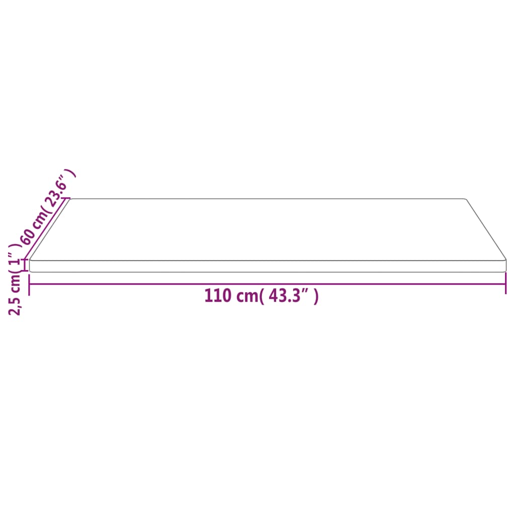 Piano Tavolo 110x60x2,5 cm Legno Massello di Pino Rettangolare 824420