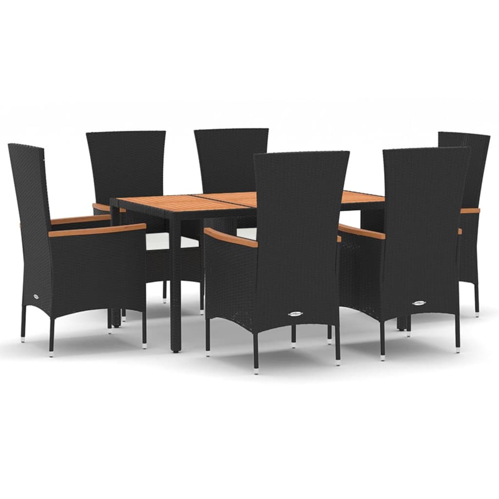 Set da Pranzo da Giardino 7 pz Nero con Cuscini in Polyrattan 3157531