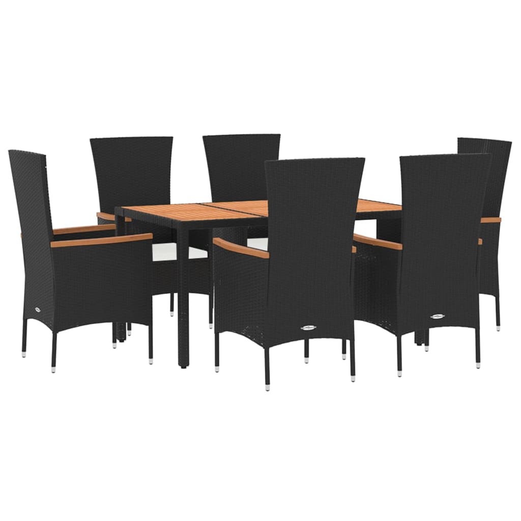 Set da Pranzo da Giardino 7 pz Nero con Cuscini in Polyrattan 3157531