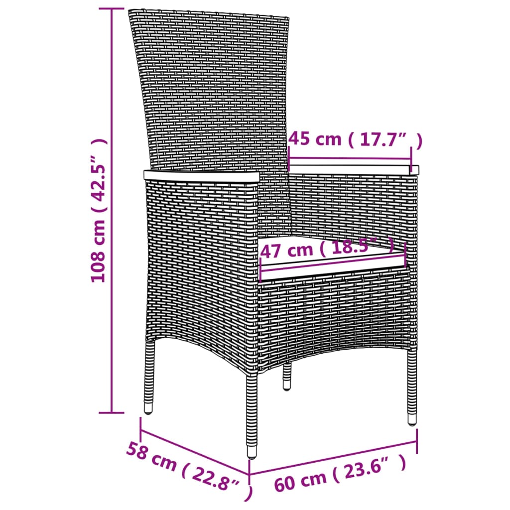 Set da Pranzo da Giardino 7 pz Nero con Cuscini in Polyrattan 3157531