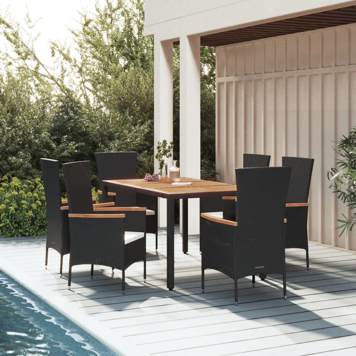 Set da Pranzo da Giardino 7 pz Nero con Cuscini in Polyrattan 3157531