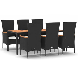 Set da Pranzo da Giardino 7 pz Nero con Cuscini in Polyrattan 3157532