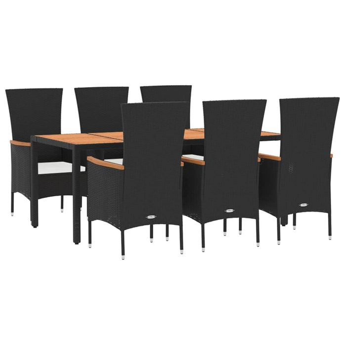 Set da Pranzo da Giardino 7 pz Nero con Cuscini in Polyrattan 3157532