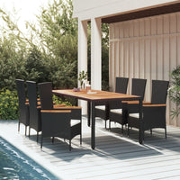 Set da Pranzo da Giardino 7 pz Nero con Cuscini in Polyrattan 3157532