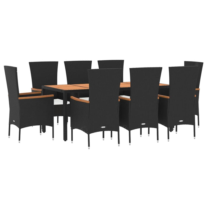 Set da Pranzo da Giardino 9 pz con Cuscini Nero in Polyrattan 3157533