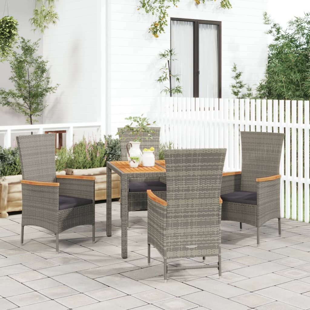 Set da Pranzo da Giardino 5 pz con Cuscini in Polyrattan Grigiocod mxl 124350