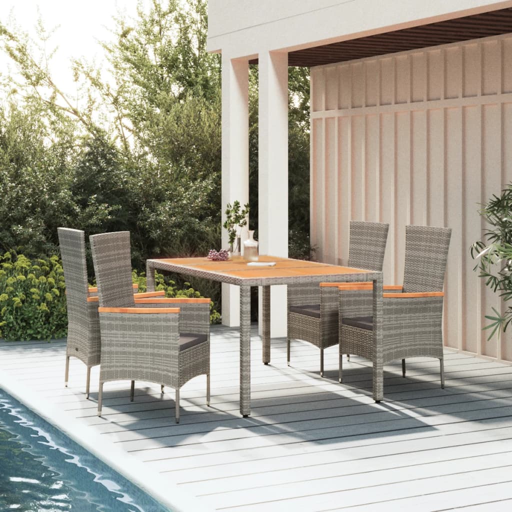 Set da Pranzo da Giardino 5 pz con Cuscini in Polyrattan Grigio 3157538