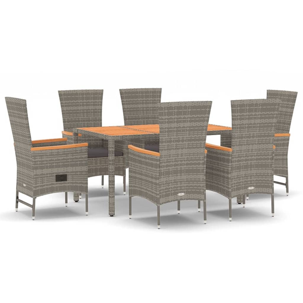 Set da Pranzo da Giardino 7 pz con Cuscini in Polyrattan Grigio 3157540