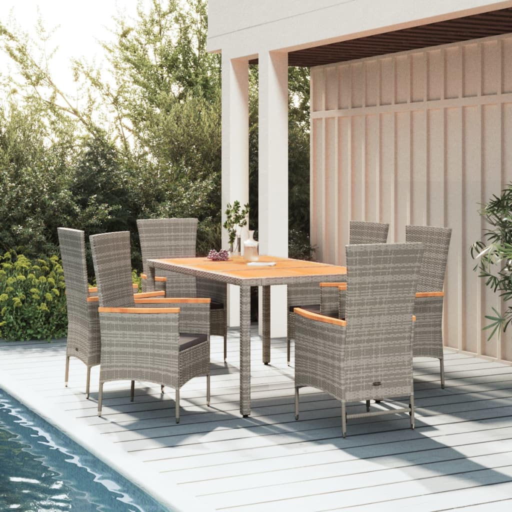 Set da Pranzo da Giardino 7 pz con Cuscini in Polyrattan Grigio 3157540