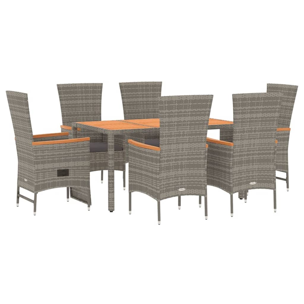 Set da Pranzo da Giardino 7 pz con Cuscini in Polyrattan Grigiocod mxl 124335