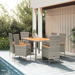 Set da Pranzo da Giardino 7 pz con Cuscini in Polyrattan Grigiocod mxl 124335