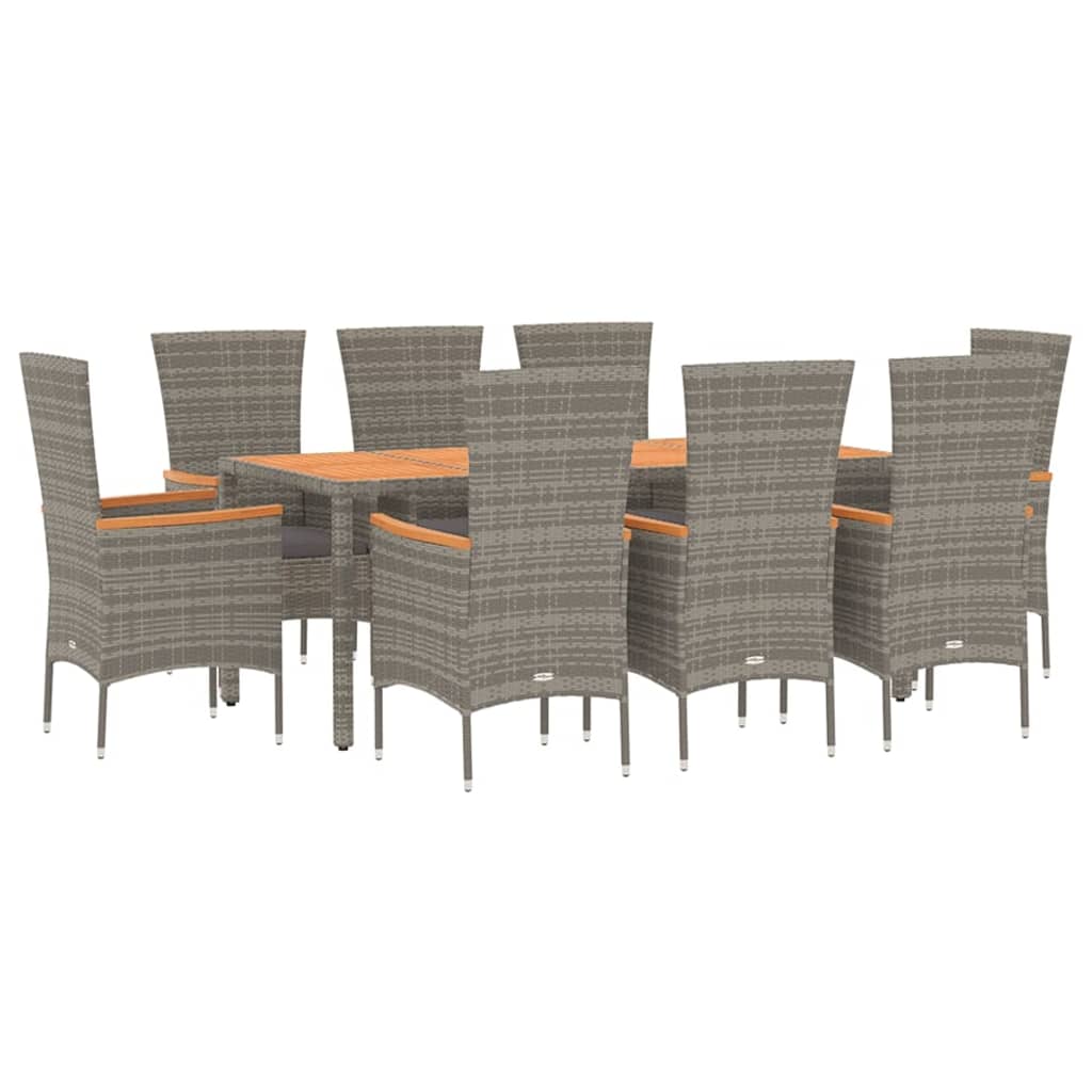 Set da Pranzo da Giardino 9 pz con Cuscini in Polyrattan Grigiocod mxl 124332