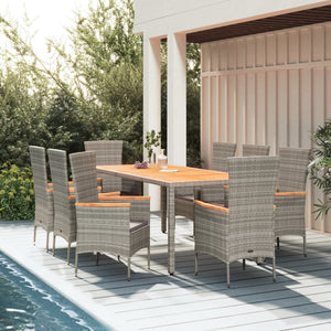 Set da Pranzo da Giardino 9 pz con Cuscini in Polyrattan Grigiocod mxl 124332