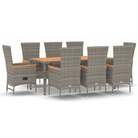 Set da Pranzo da Giardino 9 pz con Cuscini in Polyrattan Grigio 3157544