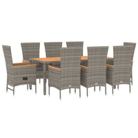 Set da Pranzo da Giardino 9 pz con Cuscini in Polyrattan Grigio 3157544