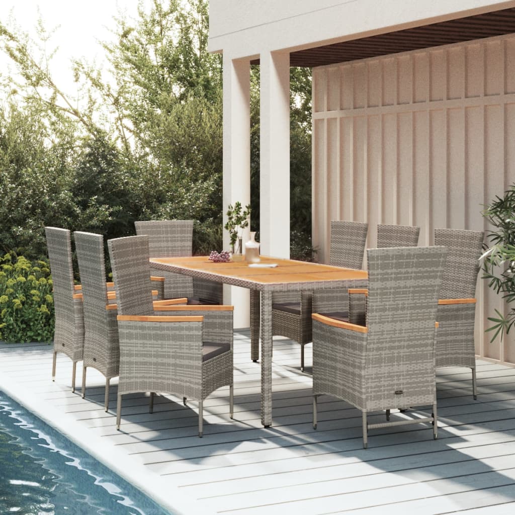 Set da Pranzo da Giardino 9 pz con Cuscini in Polyrattan Grigio 3157544