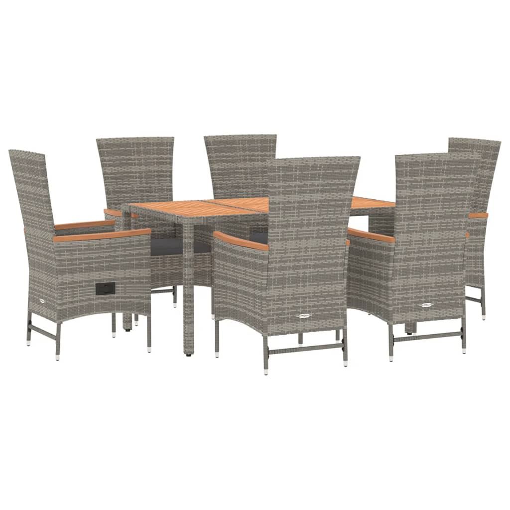 Set da Pranzo da Giardino 7 pz con Cuscini in Polyrattan Grigiocod mxl 100388