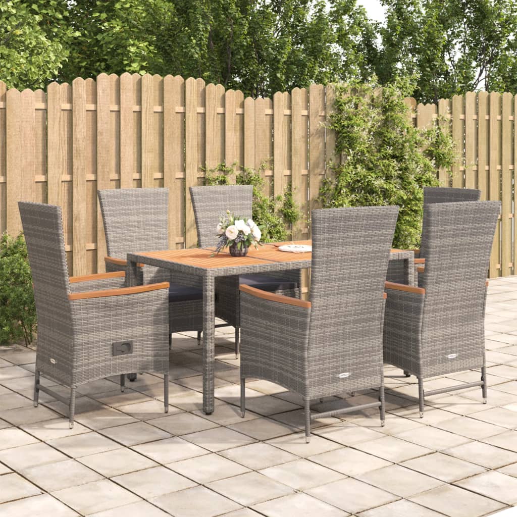 Set da Pranzo da Giardino 7 pz con Cuscini in Polyrattan Grigiocod mxl 100388