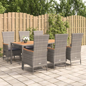 Set da Pranzo da Giardino 7 pz con Cuscini in Polyrattan Grigio 3157552