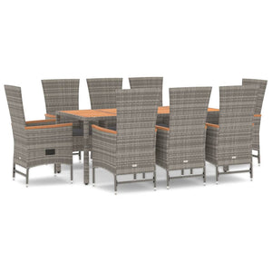 Set da Pranzo da Giardino 9 pz con Cuscini in Polyrattan Grigio 3157553