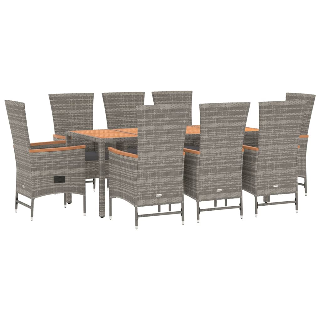 Set da Pranzo da Giardino 9 pz con Cuscini in Polyrattan Grigio 3157553