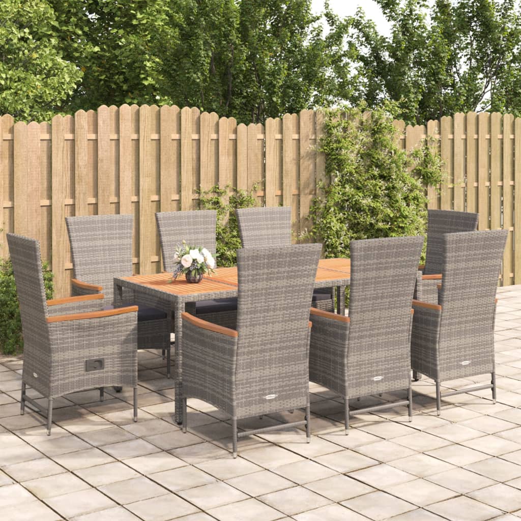 Set da Pranzo da Giardino 9 pz con Cuscini in Polyrattan Grigio 3157553