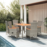 Set da Pranzo da Giardino 7 pz con Cuscini in Polyrattan Grigiocod mxl 77280