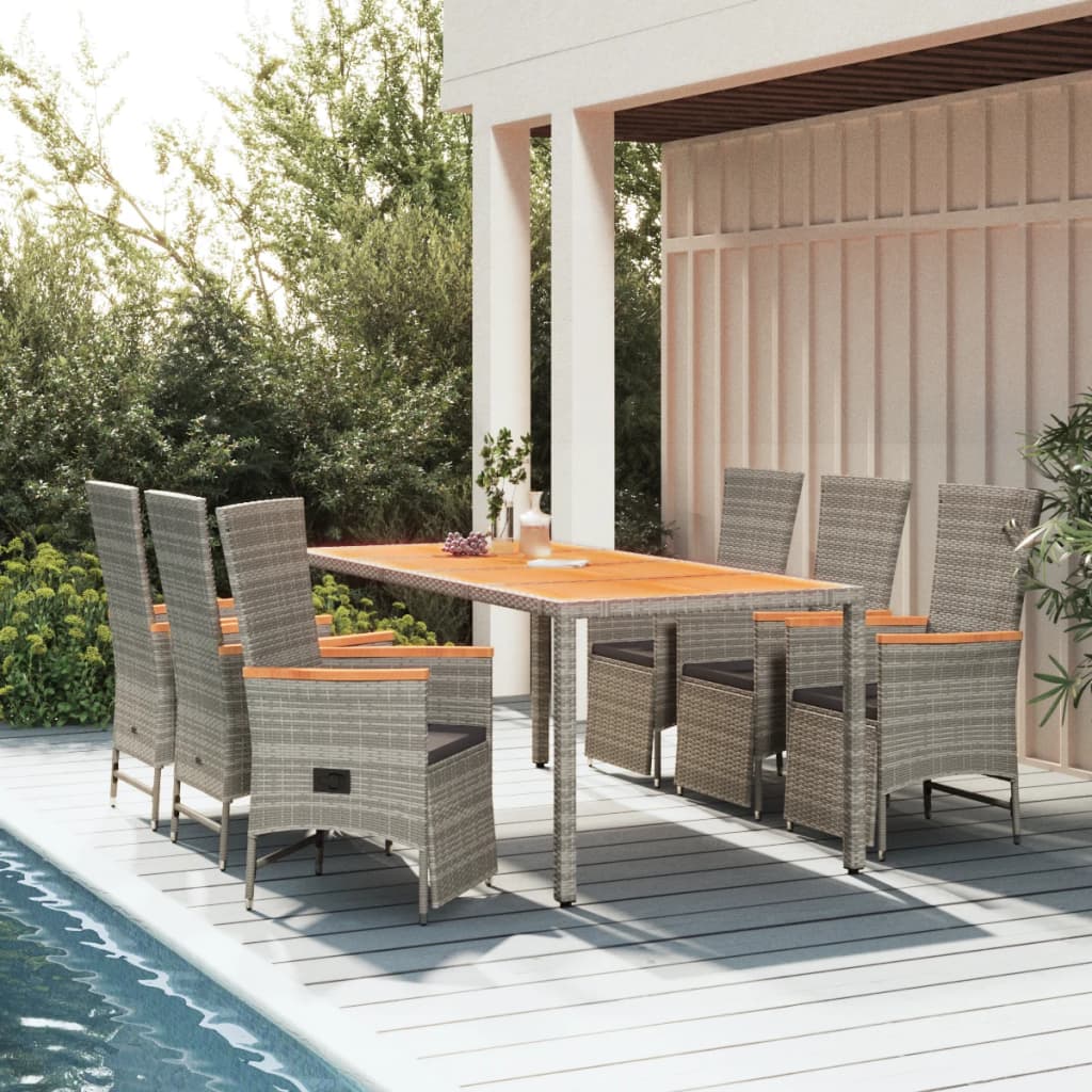 Set da Pranzo da Giardino 7 pz con Cuscini in Polyrattan Grigio 3157559