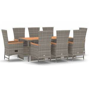 Set da Pranzo da Giardino 9 pz con Cuscini in Polyrattan Grigio 3157560