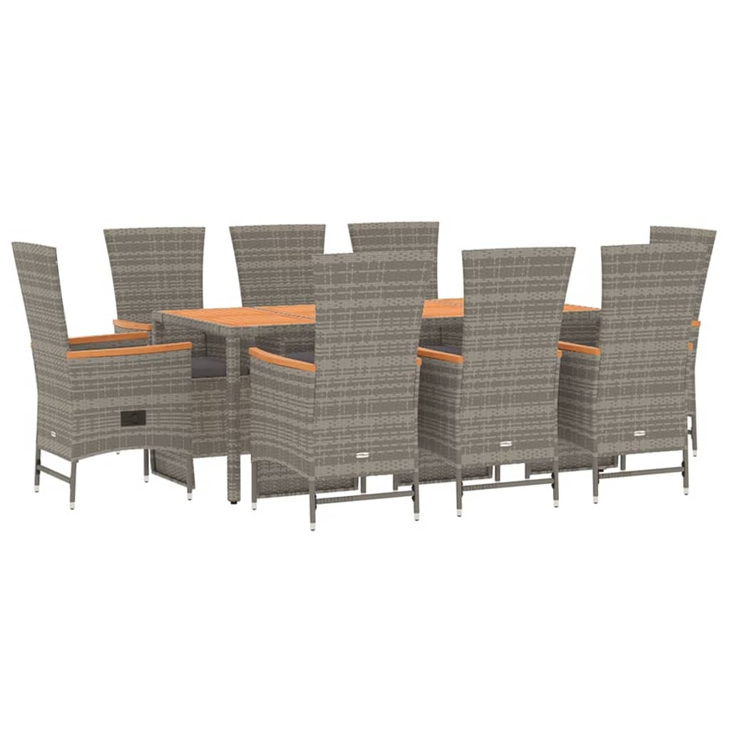 Set da Pranzo da Giardino 9 pz con Cuscini in Polyrattan Grigio 3157560