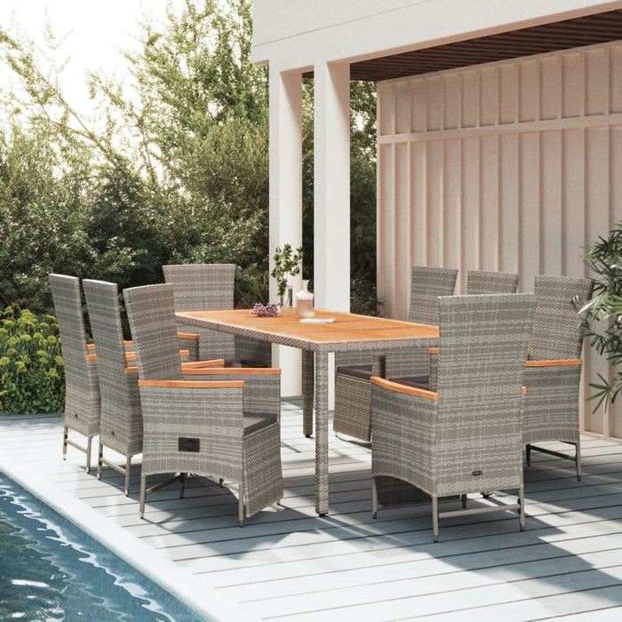 Set da Pranzo da Giardino 9 pz con Cuscini in Polyrattan Grigio 3157560