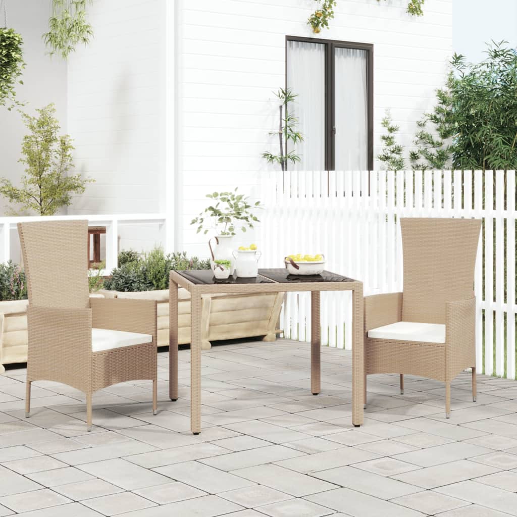 Set da Pranzo da Giardino 3 pz con Cuscini Beige in Polyrattan 3157561