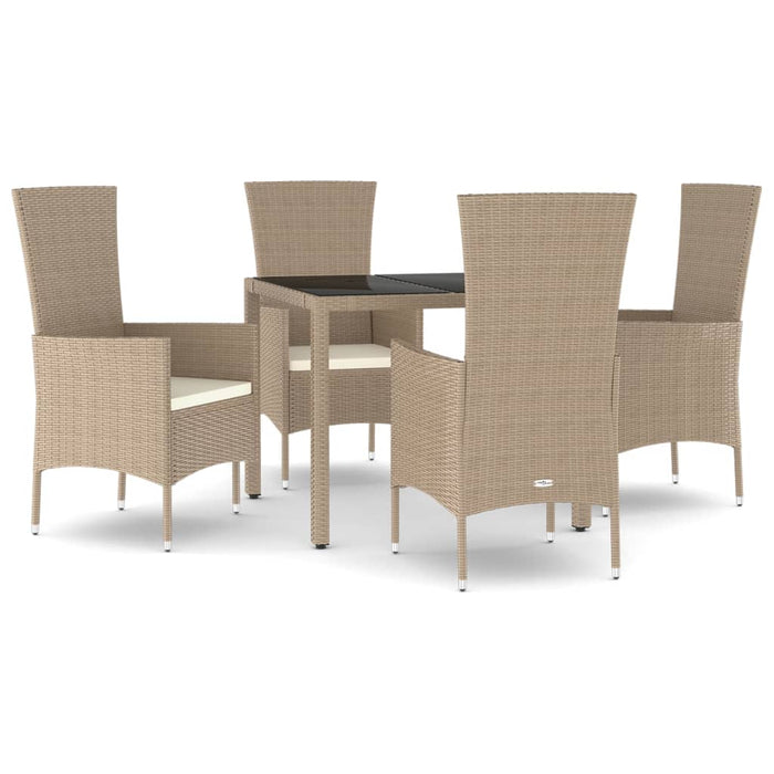 Set da Pranzo da Giardino 5 pz con Cuscini Beige in Polyrattancod mxl 124347