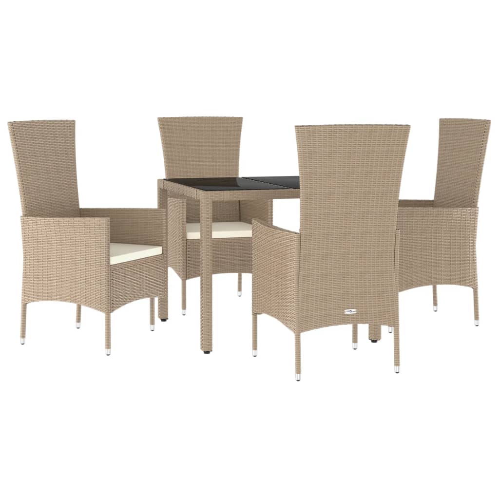 Set da Pranzo da Giardino 5 pz con Cuscini Beige in Polyrattancod mxl 124347