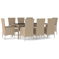 Set da Pranzo da Giardino 9 pz con Cuscini Beige in Polyrattan 3157564