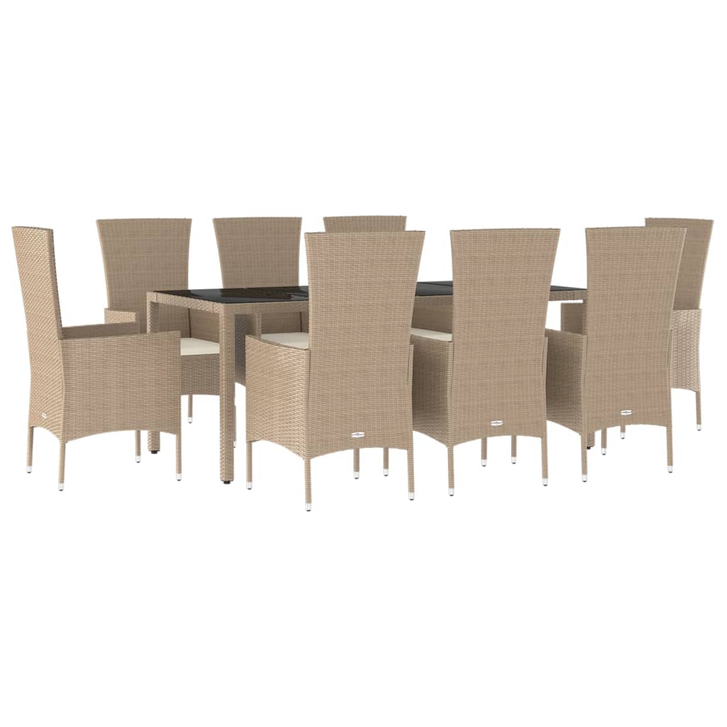 Set da Pranzo da Giardino 9 pz con Cuscini Beige in Polyrattan 3157564